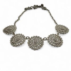 Vintage-Inspired Silver Floral Rhinestone Statement Necklace ✨ Sparkly!